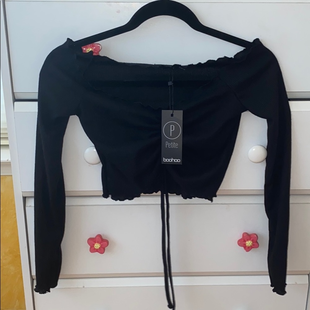 Drawstring black crop top